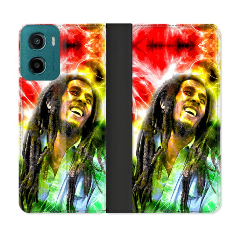 Housse cuir portefeuille Pour Motorola G05 / E15 Musique Bob Marley Color