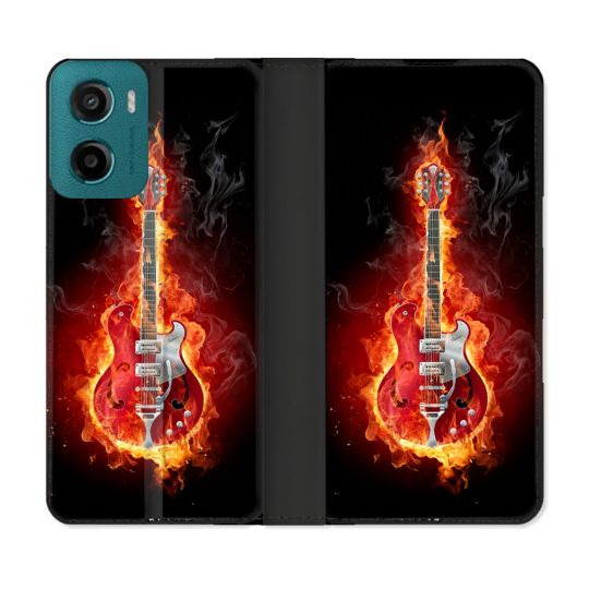 Housse cuir portefeuille Pour Motorola G05 / E15 Musique Guitare Electrique