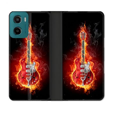 Housse cuir portefeuille Pour Motorola G05 / E15 Musique Guitare Electrique