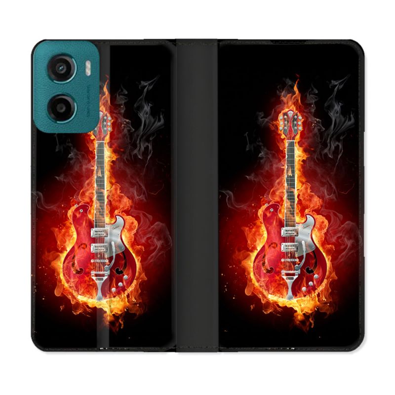 Housse cuir portefeuille Pour Motorola G05 / E15 Musique Guitare Electrique