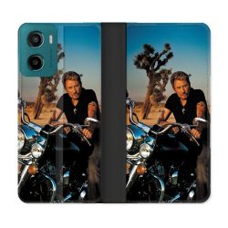 Housse cuir portefeuille Pour Motorola G05 / E15 Musique Johnny Hallyday Moto