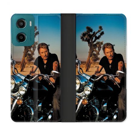 Housse cuir portefeuille Pour Motorola G05 / E15 Musique Johnny Hallyday Moto