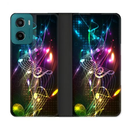 Housse cuir portefeuille Pour Motorola G05 / E15 Musique Partition Multicolore
