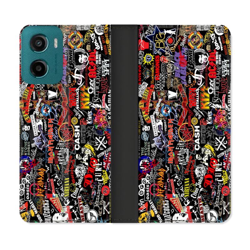 Housse cuir portefeuille Pour Motorola G05 / E15 Musique Rock Groupe