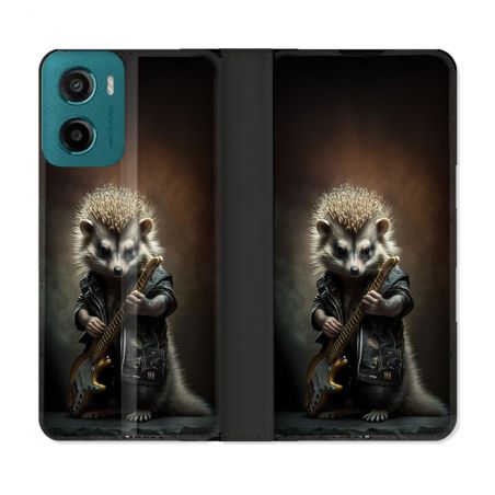 Housse cuir portefeuille Pour Motorola G05 / E15 Musique Rock Herisson