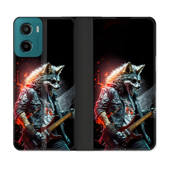 Housse cuir portefeuille Pour Motorola G05 / E15 Musique Rock Loup