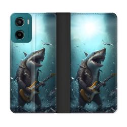 Housse cuir portefeuille Pour Motorola G05 / E15 Musique Rock Requin