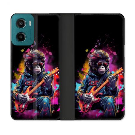 Housse cuir portefeuille Pour Motorola G05 / E15 Musique Rock Singe