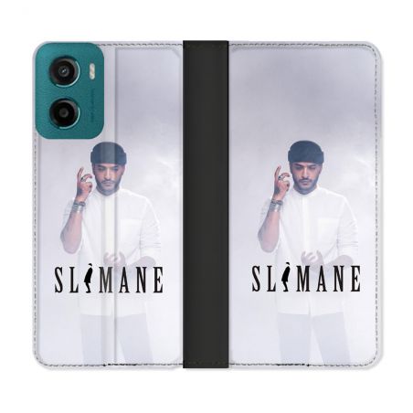 Housse cuir portefeuille Pour Motorola G05 / E15 Musique Slimane Blanc