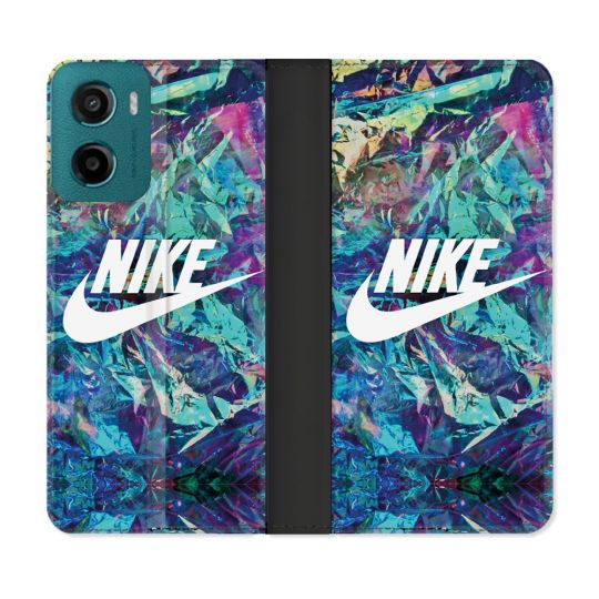 Housse cuir portefeuille Pour Motorola G05 / E15 Nike Turquoise
