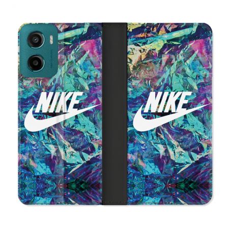Housse cuir portefeuille Pour Motorola G05 / E15 Nike Turquoise