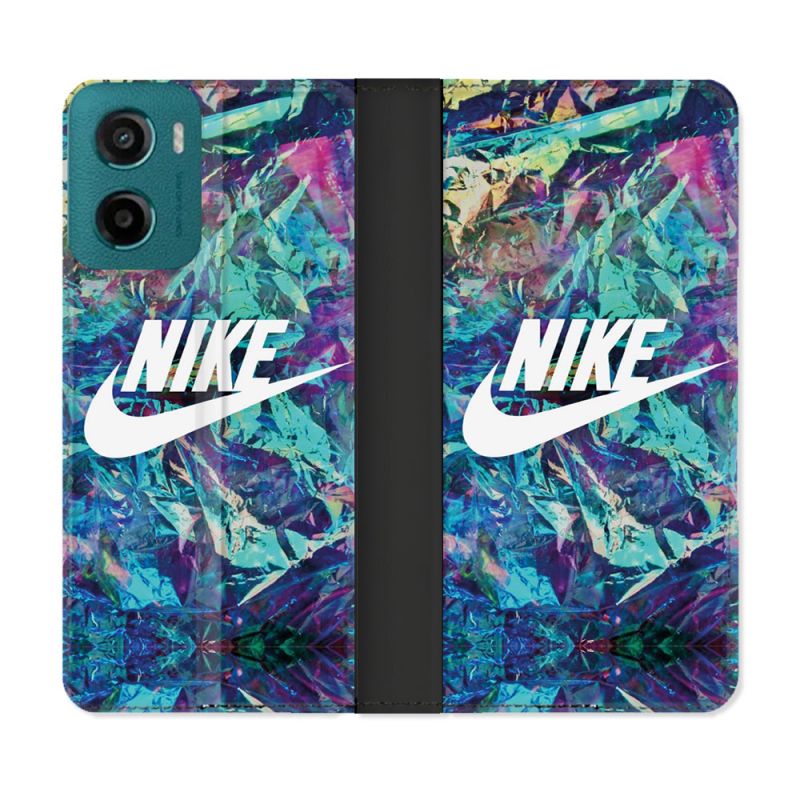 Housse cuir portefeuille Pour Motorola G05 / E15 Nike Turquoise