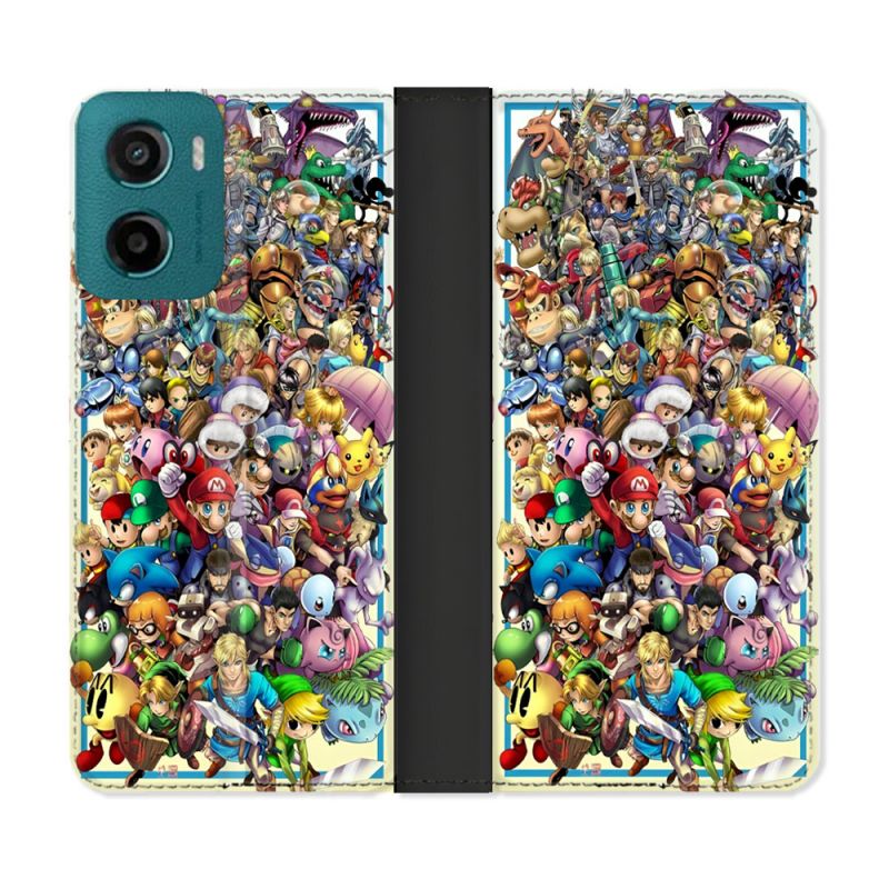 Housse cuir portefeuille Pour Motorola G05 / E15 Nintendo