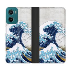 Housse cuir portefeuille Pour Motorola G05 / E15 Peinture La Grande Vague