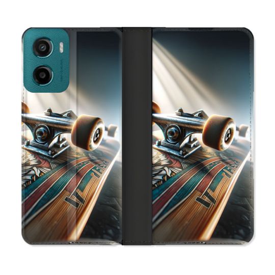 Housse cuir portefeuille Pour Motorola G05 / E15 Planche Skate