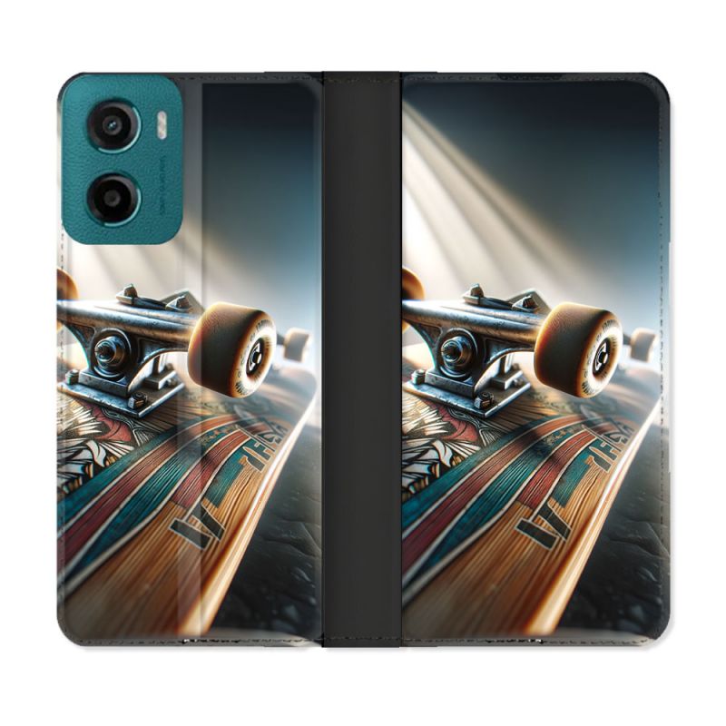Housse cuir portefeuille Pour Motorola G05 / E15 Planche Skate
