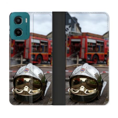 Housse cuir portefeuille Pour Motorola G05 / E15 Pompier Casque Camion