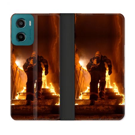 Housse cuir portefeuille Pour Motorola G05 / E15 Pompier Escalier