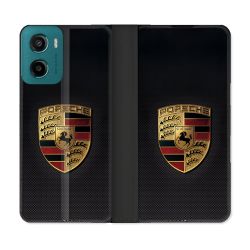 Housse cuir portefeuille Pour Motorola G05 / E15 Porsche Carbone