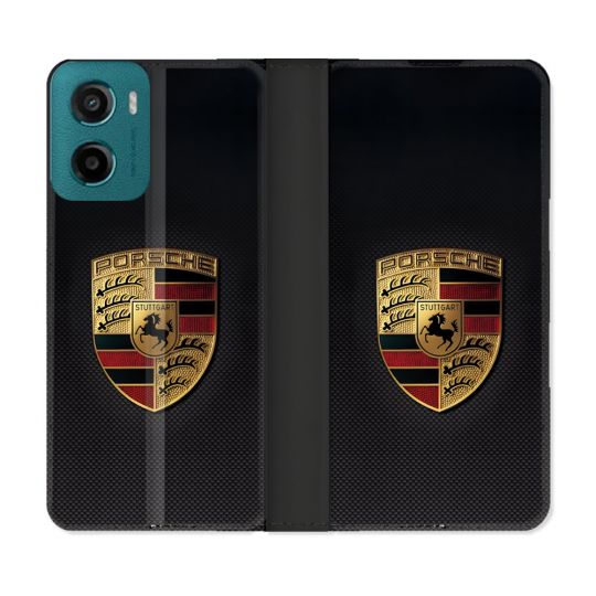 Housse cuir portefeuille Pour Motorola G05 / E15 Porsche Carbone