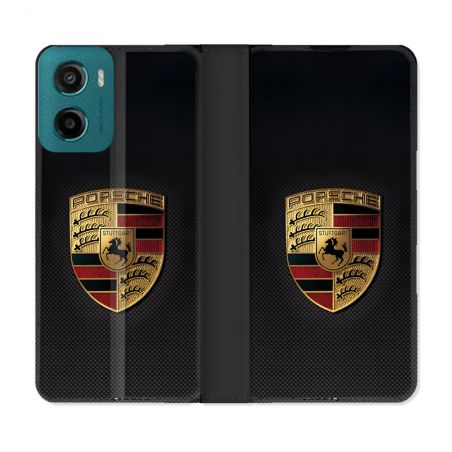 Housse cuir portefeuille Pour Motorola G05 / E15 Porsche Carbone