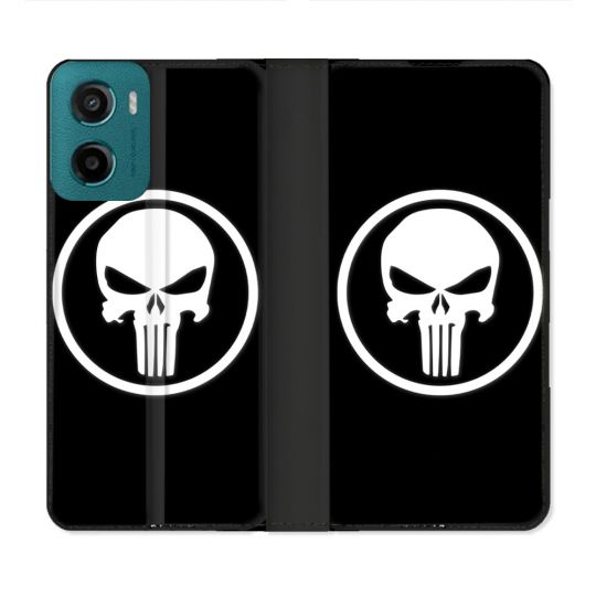 Housse cuir portefeuille Pour Motorola G05 / E15 Punisher