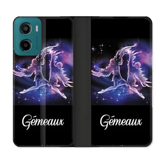 Housse cuir portefeuille Pour Motorola G05 / E15 Signe Zodiaque 2 Gémeaux