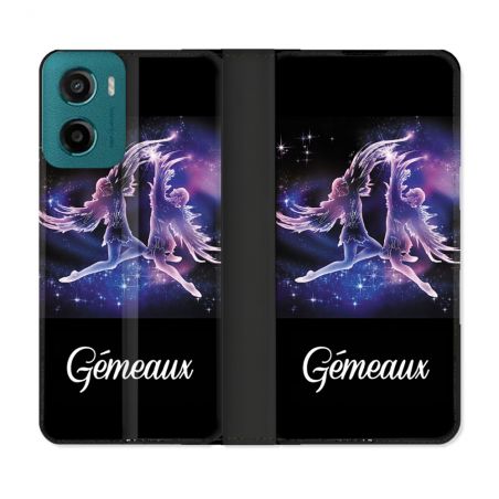 Housse cuir portefeuille Pour Motorola G05 / E15 Signe Zodiaque 2 Gémeaux