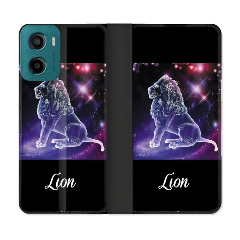 Housse cuir portefeuille Pour Motorola G05 / E15 Signe Zodiaque 2 Lion