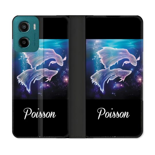 Housse cuir portefeuille Pour Motorola G05 / E15 Signe Zodiaque 2 Poisson