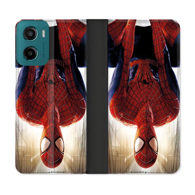Housse cuir portefeuille Pour Motorola G05 / E15 Spiderman Invers