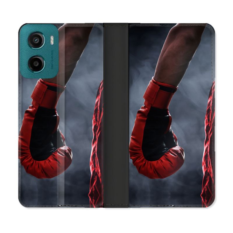 Housse cuir portefeuille Pour Motorola G05 / E15 Sport Boxe Gant Rouge