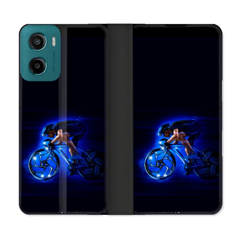 Housse cuir portefeuille Pour Motorola G05 / E15 Sport Cyclisme Bleu