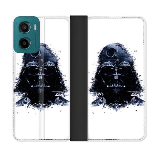 Housse cuir portefeuille Pour Motorola G05 / E15 Star Wars - Dark Vador Blanc