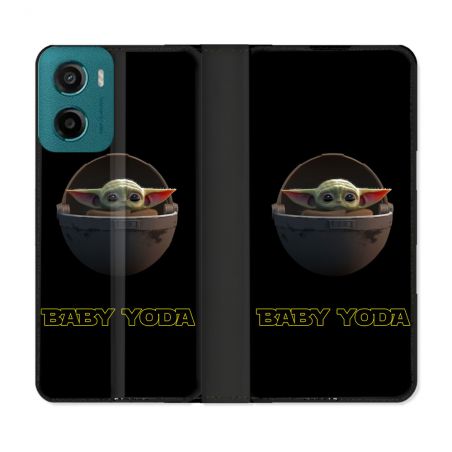 Housse cuir portefeuille Pour Motorola G05 / E15 Star Wars - Yoda bebe noir
