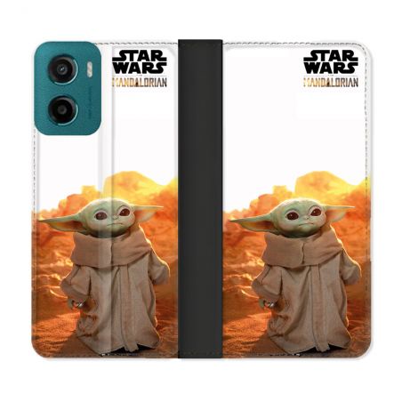 Housse cuir portefeuille Pour Motorola G05 / E15 Star Wars - Yoda bebe soleil