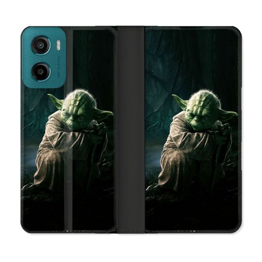 Housse cuir portefeuille Pour Motorola G05 / E15 Star Wars - Yoda sombre
