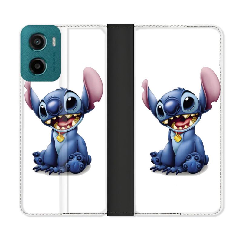 Housse cuir portefeuille Pour Motorola G05 / E15 Stitch Blanc