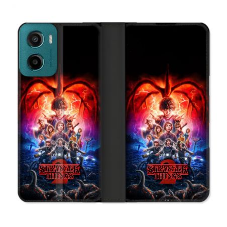 Housse cuir portefeuille Pour Motorola G05 / E15 Stranger Things Affiche 2