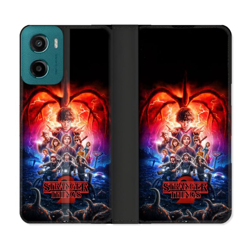 Housse cuir portefeuille Pour Motorola G05 / E15 Stranger Things Affiche 2