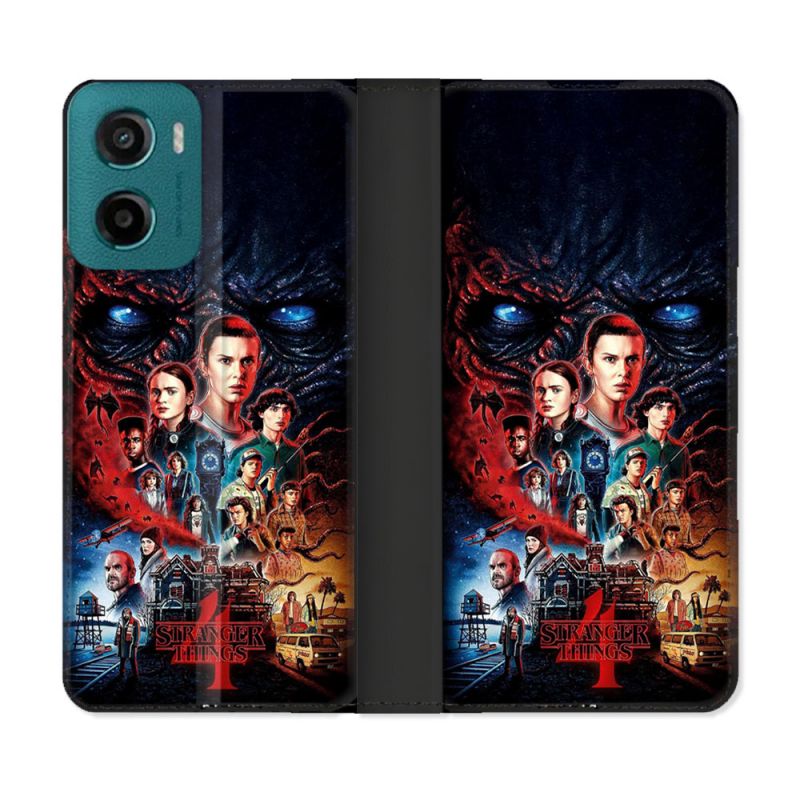 Housse cuir portefeuille Pour Motorola G05 / E15 Stranger Things Affiche 4