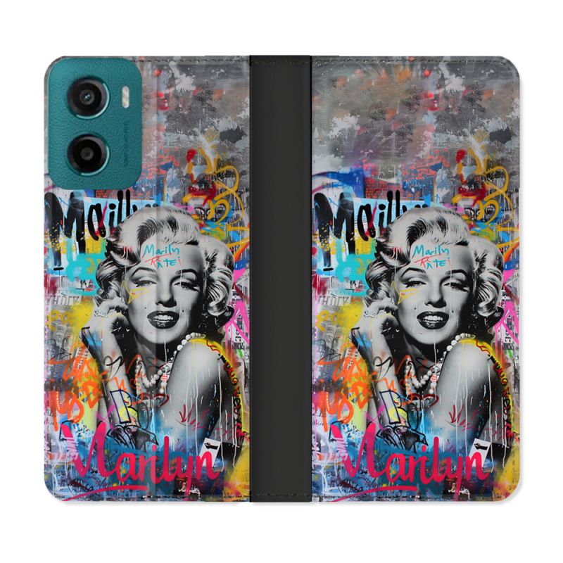 Housse cuir portefeuille Pour Motorola G05 / E15 Street Art Maryline Monroe