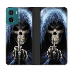 Housse cuir portefeuille Pour Motorola G05 / E15 Tete de Mort Doigt