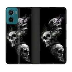Housse cuir portefeuille Pour Motorola G05 / E15 Tete de Mort Triple