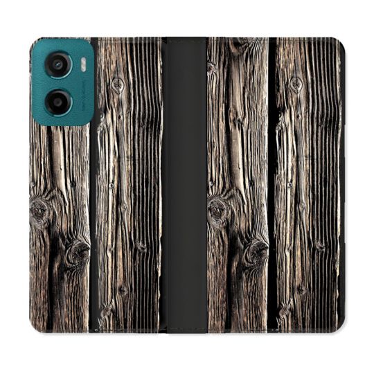 Housse cuir portefeuille Pour Motorola G05 / E15 Texture Bois