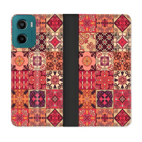 Housse cuir portefeuille Pour Motorola G05 / E15 Texture Carreau Ciment Rouge