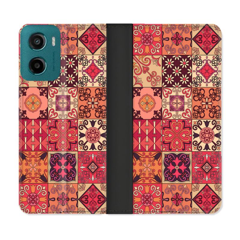 Housse cuir portefeuille Pour Motorola G05 / E15 Texture Carreau Ciment Rouge
