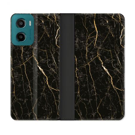 Housse cuir portefeuille Pour Motorola G05 / E15 Texture Marbre Noir