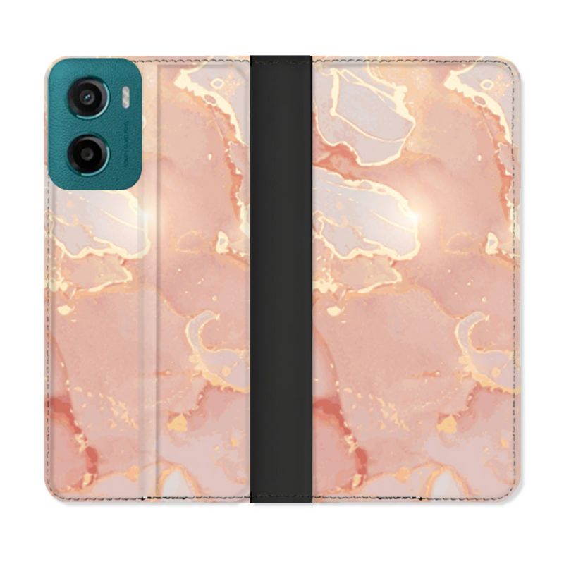 Housse cuir portefeuille Pour Motorola G05 / E15 Texture Marbre Rose
