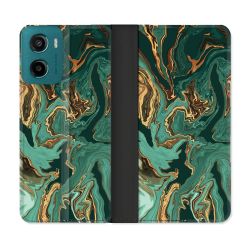 Housse cuir portefeuille Pour Motorola G05 / E15 Texture Marbre Vert